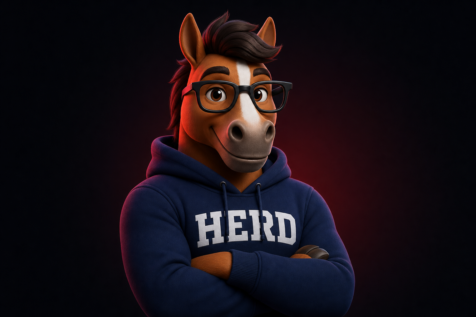 Herd of Nerds mascot in a HERD hoodie